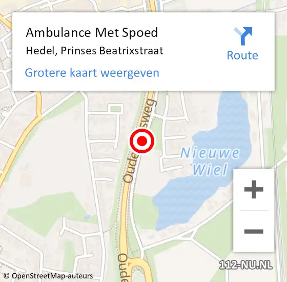 Locatie op kaart van de 112 melding: Ambulance Met Spoed Naar Hedel, Prinses Beatrixstraat op 19 juli 2020 01:38