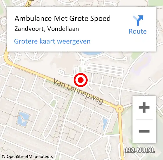 Locatie op kaart van de 112 melding: Ambulance Met Grote Spoed Naar Zandvoort, Vondellaan op 19 juli 2020 02:51