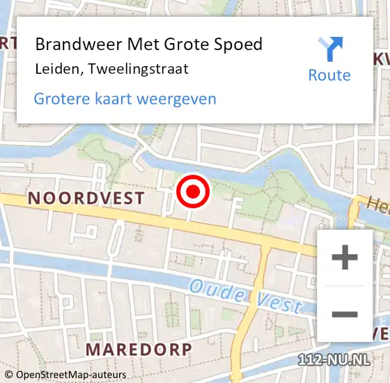 Locatie op kaart van de 112 melding: Brandweer Met Grote Spoed Naar Leiden, Tweelingstraat op 19 juli 2020 03:51