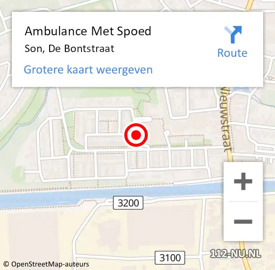 Locatie op kaart van de 112 melding: Ambulance Met Spoed Naar Son, De Bontstraat op 19 juli 2020 08:05