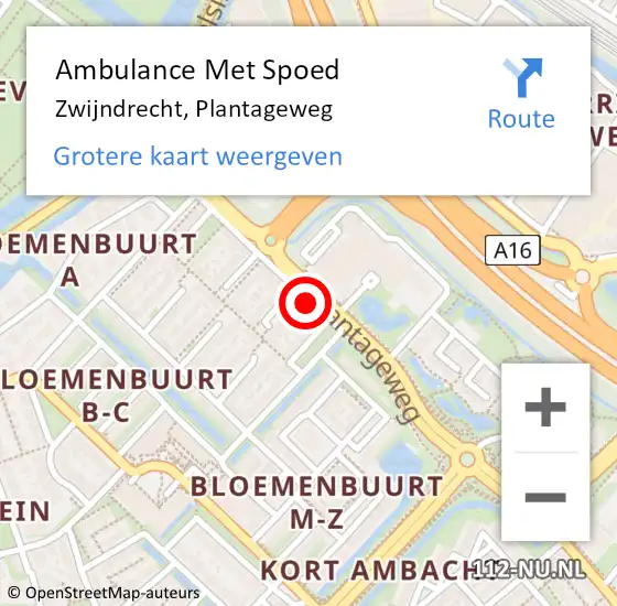Locatie op kaart van de 112 melding: Ambulance Met Spoed Naar Zwijndrecht, Plantageweg op 19 juli 2020 08:34