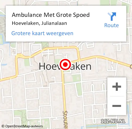 Locatie op kaart van de 112 melding: Ambulance Met Grote Spoed Naar Hoevelaken, Julianalaan op 19 juli 2020 09:49