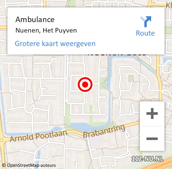 Locatie op kaart van de 112 melding: Ambulance Nuenen, Het Puyven op 19 juli 2020 12:26