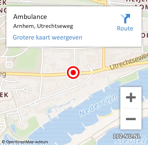 Locatie op kaart van de 112 melding: Ambulance Arnhem, Utrechtseweg op 19 juli 2020 14:19