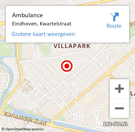 Locatie op kaart van de 112 melding: Ambulance Eindhoven, Kwartelstraat op 19 juli 2020 15:40