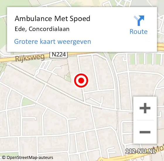 Locatie op kaart van de 112 melding: Ambulance Met Spoed Naar Ede, Concordialaan op 19 juli 2020 17:37