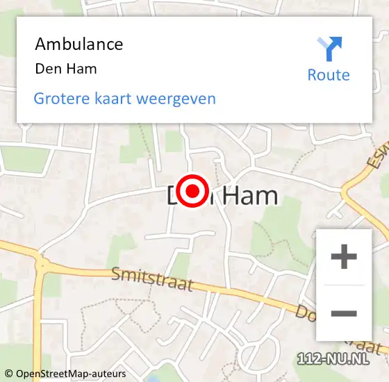 Locatie op kaart van de 112 melding: Ambulance Den Ham op 19 juli 2020 18:01
