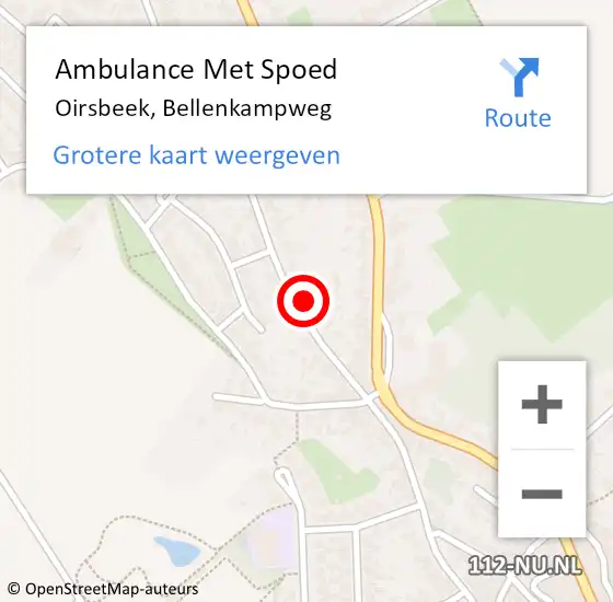 Locatie op kaart van de 112 melding: Ambulance Met Spoed Naar Oirsbeek, Bellenkampweg op 13 mei 2014 08:04