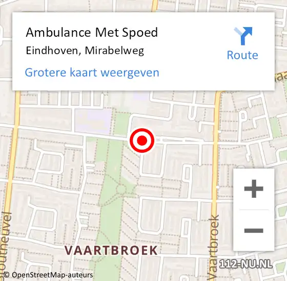 Locatie op kaart van de 112 melding: Ambulance Met Spoed Naar Eindhoven, Mirabelweg op 19 juli 2020 22:15