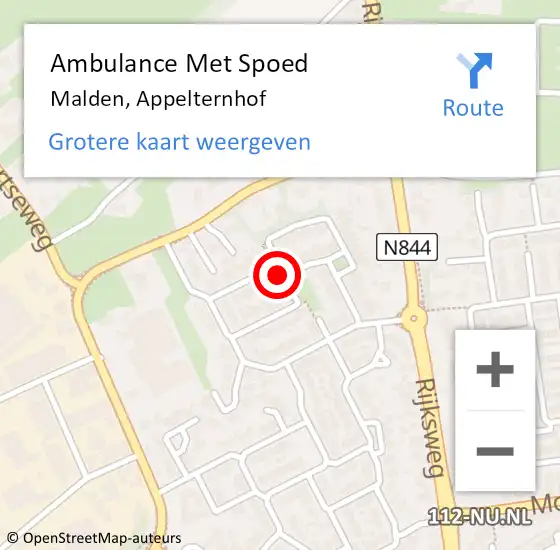 Locatie op kaart van de 112 melding: Ambulance Met Spoed Naar Malden, Appelternhof op 20 juli 2020 10:48