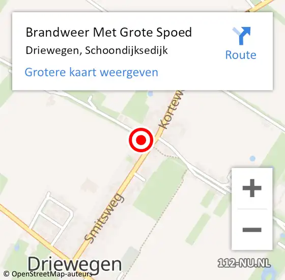 Locatie op kaart van de 112 melding: Brandweer Met Grote Spoed Naar Driewegen, Schoondijksedijk op 20 juli 2020 12:04