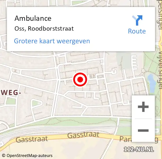 Locatie op kaart van de 112 melding: Ambulance Oss, Roodborststraat op 20 juli 2020 13:28