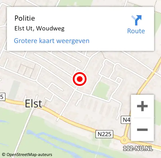 Locatie op kaart van de 112 melding: Politie Elst Ut, Woudweg op 20 juli 2020 13:29