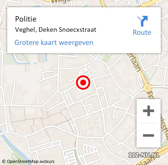 Locatie op kaart van de 112 melding: Politie Veghel, Deken Snoecxstraat op 20 juli 2020 13:51
