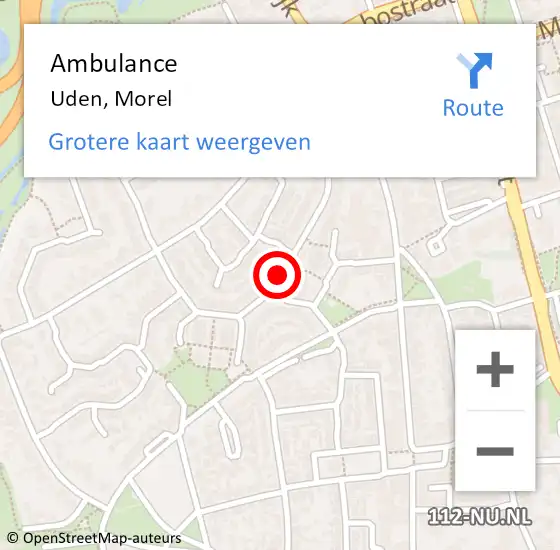 Locatie op kaart van de 112 melding: Ambulance Uden, Morel op 20 juli 2020 13:52