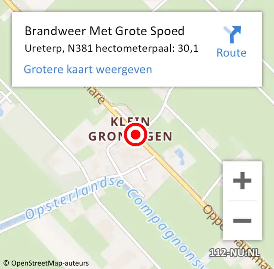 Locatie op kaart van de 112 melding: Brandweer Met Grote Spoed Naar Ureterp, N381 hectometerpaal: 30,1 op 13 mei 2014 09:11