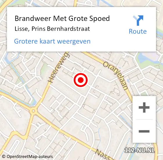 Locatie op kaart van de 112 melding: Brandweer Met Grote Spoed Naar Lisse, Prins Bernhardstraat op 20 juli 2020 14:38