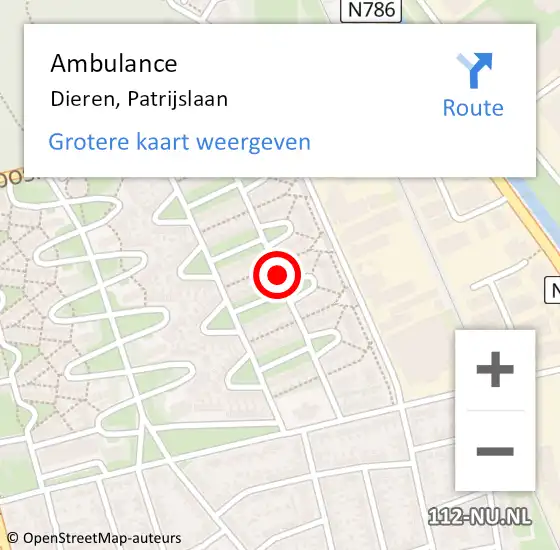 Locatie op kaart van de 112 melding: Ambulance Dieren, Patrijslaan op 20 juli 2020 16:47