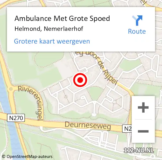 Locatie op kaart van de 112 melding: Ambulance Met Grote Spoed Naar Helmond, Nemerlaerhof op 20 juli 2020 19:00