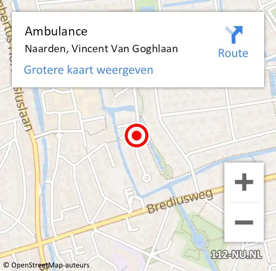 Locatie op kaart van de 112 melding: Ambulance Naarden, Vincent Van Goghlaan op 13 mei 2014 09:52