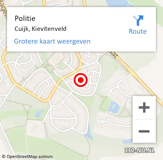 Locatie op kaart van de 112 melding: Politie Cuijk, Kievitenveld op 20 juli 2020 22:24