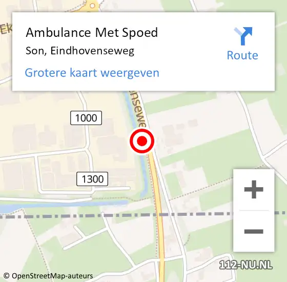 Locatie op kaart van de 112 melding: Ambulance Met Spoed Naar Son, Eindhovenseweg op 20 juli 2020 22:28