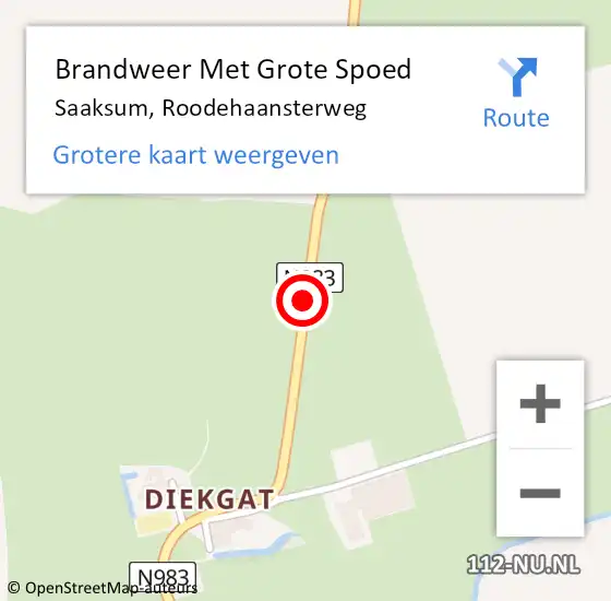 Locatie op kaart van de 112 melding: Brandweer Met Grote Spoed Naar Saaksum, Roodehaansterweg op 20 juli 2020 22:48