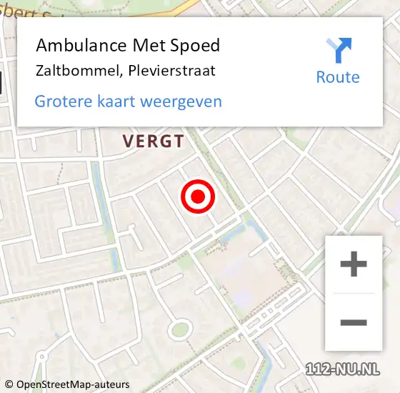 Locatie op kaart van de 112 melding: Ambulance Met Spoed Naar Zaltbommel, Plevierstraat op 21 juli 2020 01:25