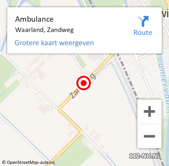 Locatie op kaart van de 112 melding: Ambulance Waarland, Zandweg op 21 juli 2020 07:15
