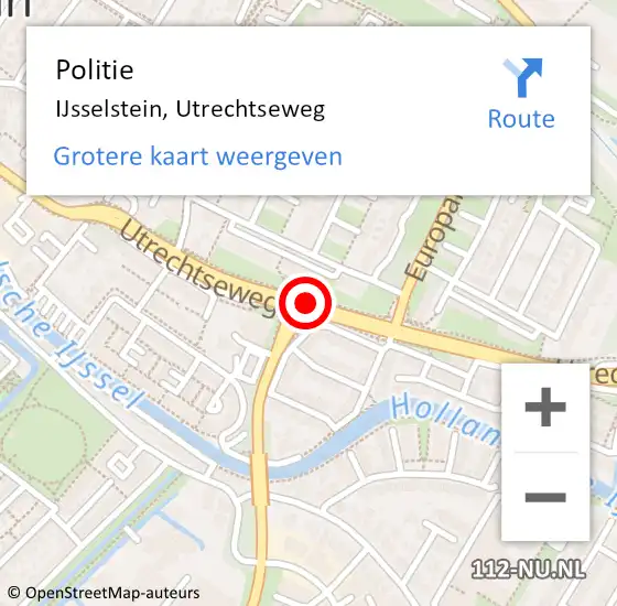 Locatie op kaart van de 112 melding: Politie IJsselstein, Utrechtseweg op 21 juli 2020 08:35