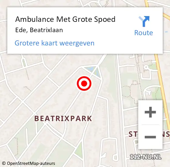 Locatie op kaart van de 112 melding: Ambulance Met Grote Spoed Naar Ede, Beatrixlaan op 21 juli 2020 09:49