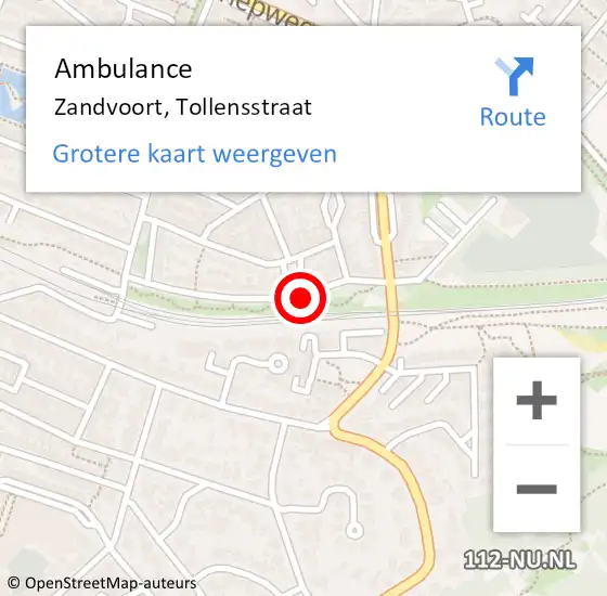 Locatie op kaart van de 112 melding: Ambulance Zandvoort, Tollensstraat op 21 juli 2020 13:23