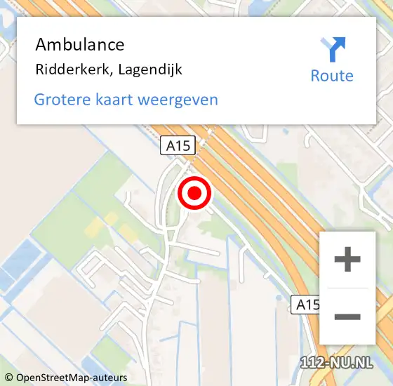 Locatie op kaart van de 112 melding: Ambulance Ridderkerk, Lagendijk op 21 juli 2020 15:07