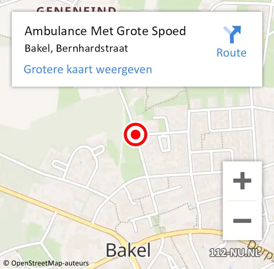 Locatie op kaart van de 112 melding: Ambulance Met Grote Spoed Naar Bakel, Bernhardstraat op 21 juli 2020 16:02