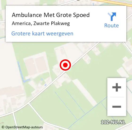 Locatie op kaart van de 112 melding: Ambulance Met Grote Spoed Naar America, Zwarte Plakweg op 13 mei 2014 11:15