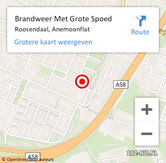 Locatie op kaart van de 112 melding: Brandweer Met Grote Spoed Naar Roosendaal, Anemoonflat op 21 juli 2020 23:09