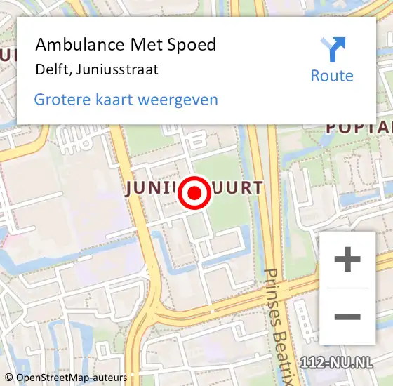 Locatie op kaart van de 112 melding: Ambulance Met Spoed Naar Delft, Juniusstraat op 22 juli 2020 02:20
