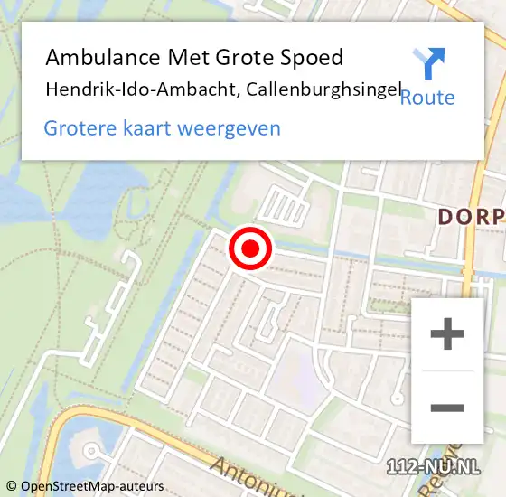 Locatie op kaart van de 112 melding: Ambulance Met Grote Spoed Naar Hendrik-Ido-Ambacht, Callenburghsingel op 22 juli 2020 08:06