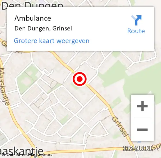 Locatie op kaart van de 112 melding: Ambulance Den Dungen, Grinsel op 22 juli 2020 11:07