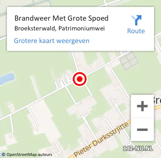Locatie op kaart van de 112 melding: Brandweer Met Grote Spoed Naar Broeksterwald, Patrimoniumwei op 22 juli 2020 12:13