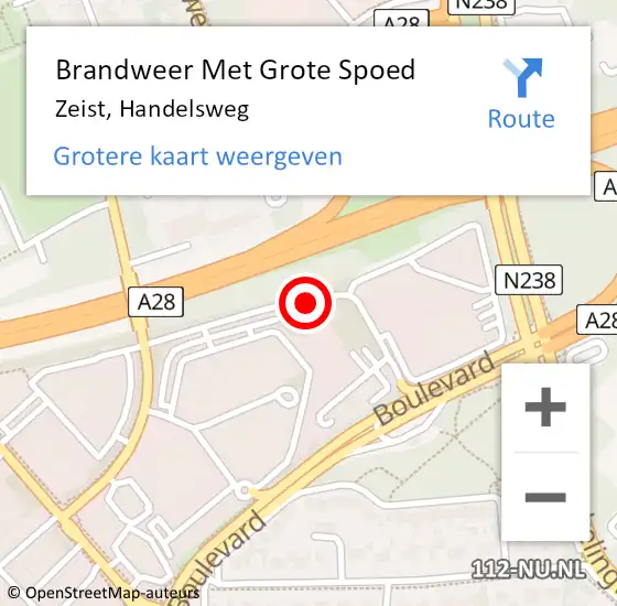 Locatie op kaart van de 112 melding: Brandweer Met Grote Spoed Naar Zeist, Handelsweg op 22 juli 2020 13:13