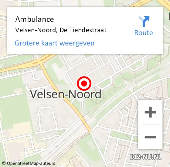 Locatie op kaart van de 112 melding: Ambulance Velsen-Noord, De Tiendestraat op 22 juli 2020 13:56