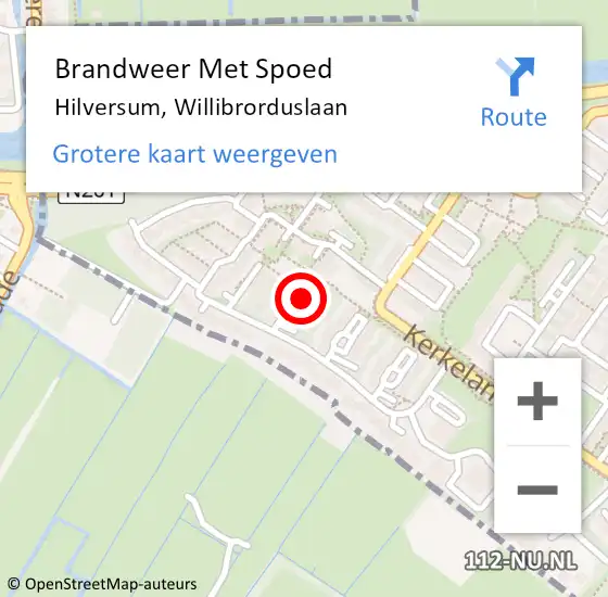Locatie op kaart van de 112 melding: Brandweer Met Spoed Naar Hilversum, Willibrorduslaan op 22 juli 2020 14:00