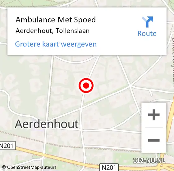 Locatie op kaart van de 112 melding: Ambulance Met Spoed Naar Aerdenhout, Tollenslaan op 22 juli 2020 14:05