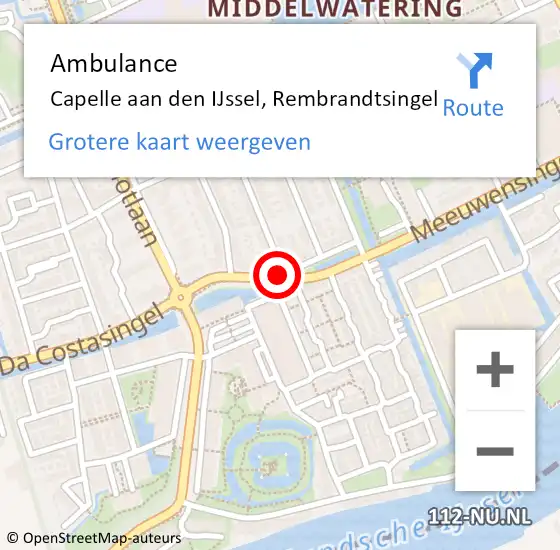 Locatie op kaart van de 112 melding: Ambulance Capelle aan den IJssel, Rembrandtsingel op 22 juli 2020 14:13