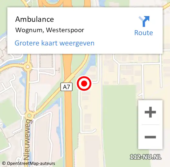 Locatie op kaart van de 112 melding: Ambulance Wognum, Westerspoor op 22 juli 2020 15:24