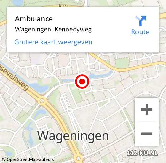 Locatie op kaart van de 112 melding: Ambulance Wageningen, Kennedyweg op 22 juli 2020 15:48
