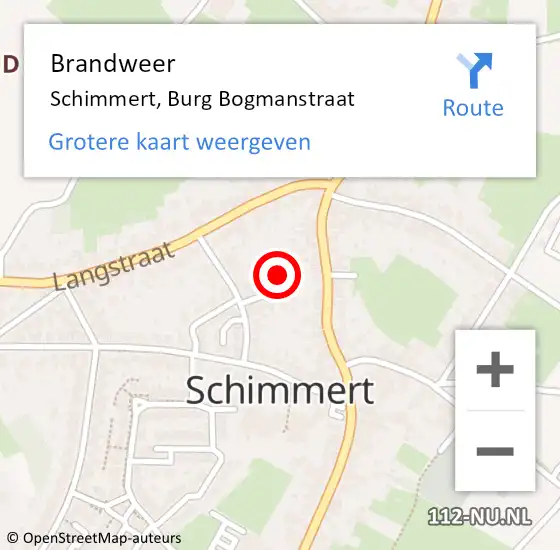 Locatie op kaart van de 112 melding: Brandweer Schimmert, Burg Bogmanstraat op 13 mei 2014 12:48