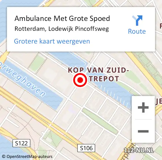 Locatie op kaart van de 112 melding: Ambulance Met Grote Spoed Naar Rotterdam, Lodewijk Pincoffsweg op 22 juli 2020 16:35