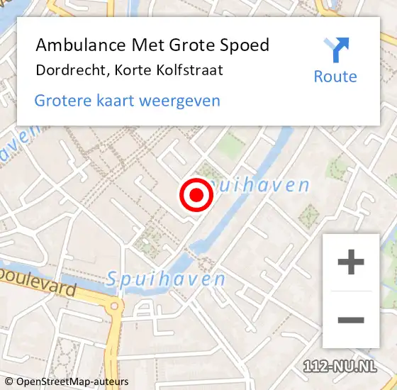 Locatie op kaart van de 112 melding: Ambulance Met Grote Spoed Naar Dordrecht, Korte Kolfstraat op 22 juli 2020 17:04